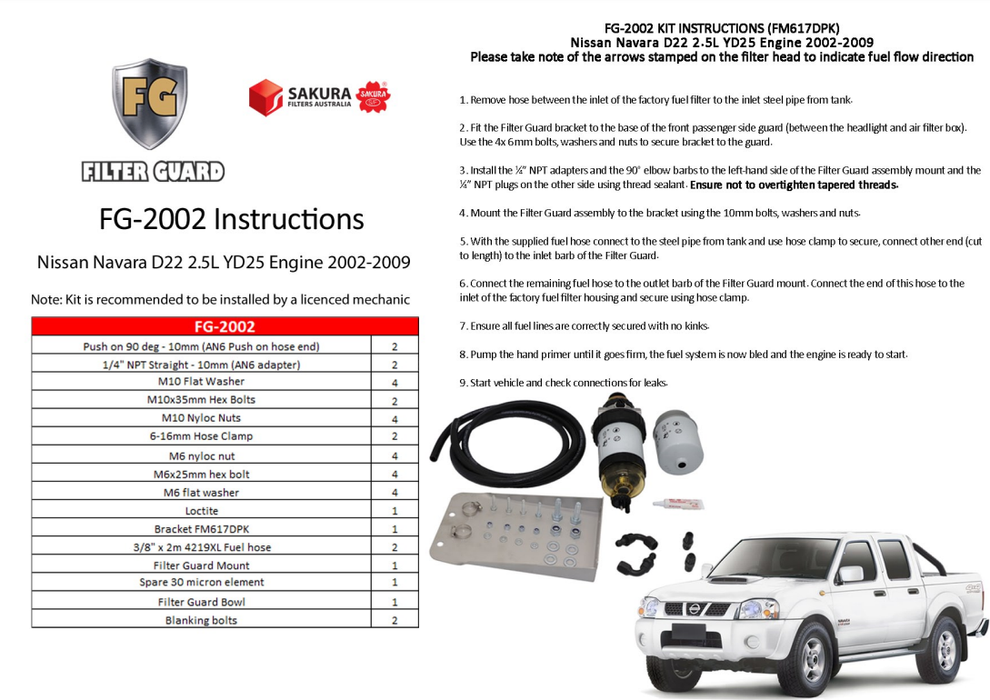 FILTER GUARD PRE FILTER DIESEL NISSAN NAVARA D22 YD25DDT